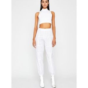 Reflective Piping White Crop Top and Joggers Set
